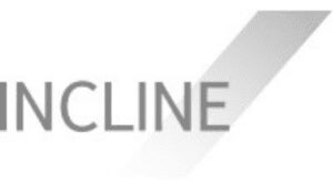 A white and grey logo for cline