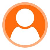 An orange circle with a person in the middle of it