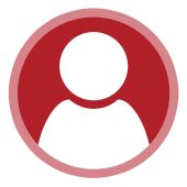 A red and white icon of a person in a circle.