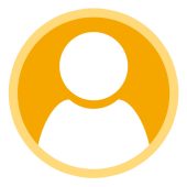 A yellow circle with an image of someone in the middle.